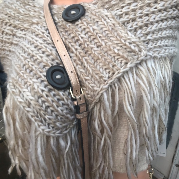 poncho handmade button fringe cape tan brown nude ombré bohemian gypsy glam doll - Picture 9 of 9